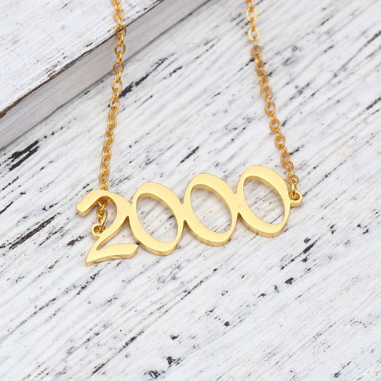 Изображение 304 Stainless Steel Year Anklet Gold Plated Number Message " 2000 " 21cm(8 2/8") long, 1 Piece