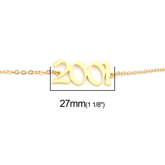 Изображение 304 Stainless Steel Year Anklet Gold Plated Number Message " 2001 " 21cm(8 2/8") long, 1 Piece