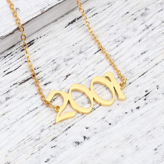 Image de 304 Stainless Steel Year Anklet Gold Plated Number Message " 2001 " 21cm(8 2/8") long, 1 Piece