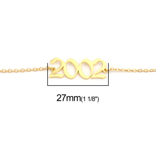 Picture of 304 Stainless Steel Year Anklet Gold Plated Number Message " 2002 " 21cm(8 2/8") long, 1 Piece