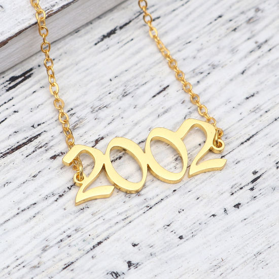 Image de 304 Stainless Steel Year Anklet Gold Plated Number Message " 2002 " 21cm(8 2/8") long, 1 Piece