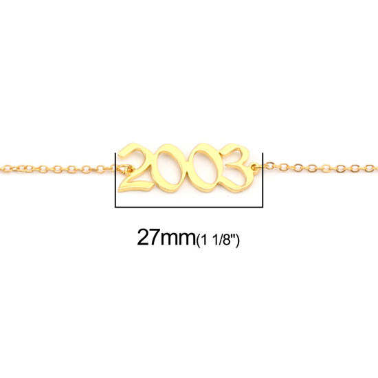 Picture of 304 Stainless Steel Year Anklet Gold Plated Number Message " 2003 " 21cm(8 2/8") long, 1 Piece