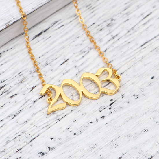 Image de 304 Stainless Steel Year Anklet Gold Plated Number Message " 2003 " 21cm(8 2/8") long, 1 Piece