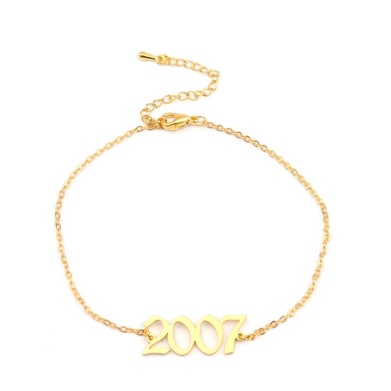 Image de 304 Stainless Steel Year Anklet Gold Plated Number Message " 2007 " 21cm(8 2/8") long, 1 Piece