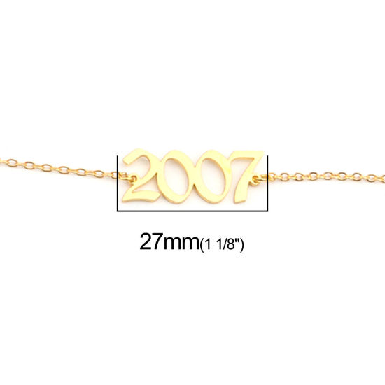 Picture of 304 Stainless Steel Year Anklet Gold Plated Number Message " 2007 " 21cm(8 2/8") long, 1 Piece