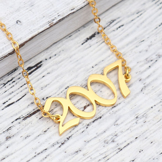 Image de 304 Stainless Steel Year Anklet Gold Plated Number Message " 2007 " 21cm(8 2/8") long, 1 Piece