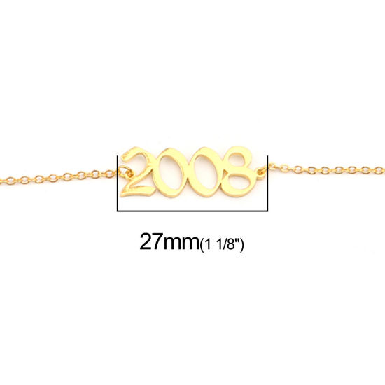 Image de 304 Stainless Steel Year Anklet Gold Plated Number Message " 2008 " 21cm(8 2/8") long, 1 Piece