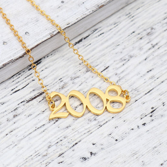 Picture of 304 Stainless Steel Year Anklet Gold Plated Number Message " 2008 " 21cm(8 2/8") long, 1 Piece