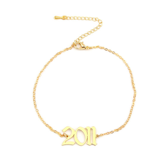 Picture of 304 Stainless Steel Year Anklet Gold Plated Number Message " 2011 " 21cm(8 2/8") long, 1 Piece