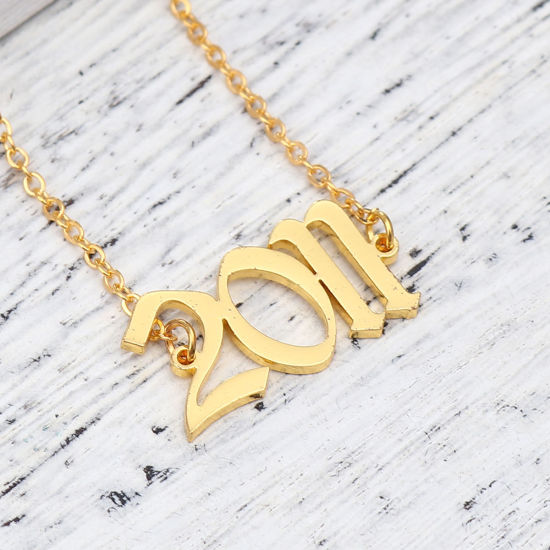 Изображение 304 Stainless Steel Year Anklet Gold Plated Number Message " 2011 " 21cm(8 2/8") long, 1 Piece
