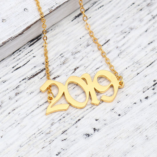 Изображение 304 Stainless Steel Year Anklet Gold Plated Number Message " 2019 " 21cm(8 2/8") long, 1 Piece