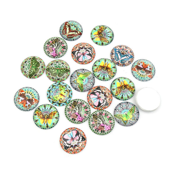 Bild von Glass Insect Dome Seals Cabochon Round Flatback At Random Butterfly Pattern 25mm Dia, 20 PCs