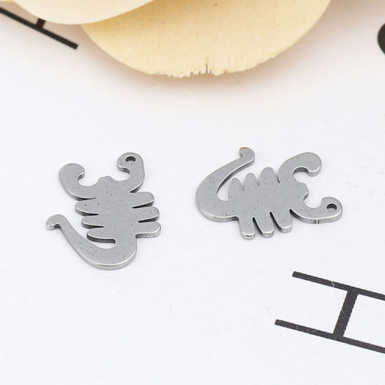 Picture of 304 Stainless Steel Insect Charms Scorpion Silver Tone 14mm x 12mm, 10 PCs