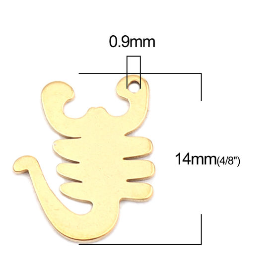 Picture of 304 Stainless Steel Insect Charms Scorpion Gold Plated 14mm x 12mm, 10 PCs
