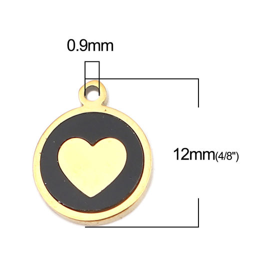 Image de Breloques en 304 Acier Inoxydable & Coquille Naturelle Rond Doré Noir Cœur 12mm x 10mm , 1 Pièce