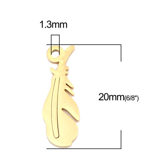 Bild von 304 Edelstahl Charms Feder Vergoldet 20mm x 7mm, 5 Stück