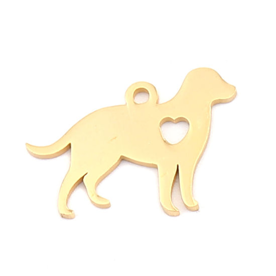 Bild von 304 Edelstahl Charms Hund Vergoldet Herz 19mm x 13mm, 5 Stück