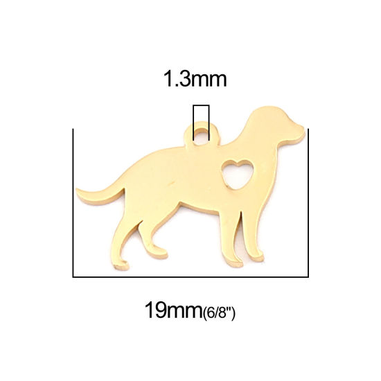 Bild von 304 Edelstahl Charms Hund Vergoldet Herz 19mm x 13mm, 5 Stück