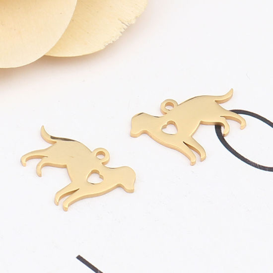 Bild von 304 Edelstahl Charms Hund Vergoldet Herz 19mm x 13mm, 5 Stück