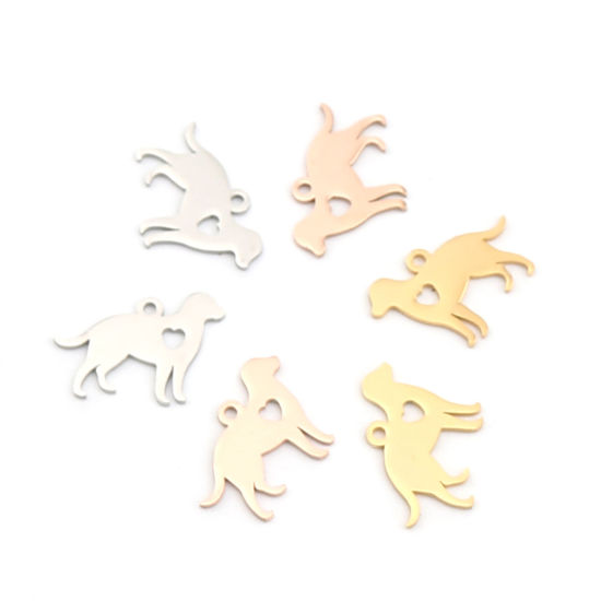 Bild von 304 Edelstahl Charms Hund Vergoldet Herz 19mm x 13mm, 5 Stück