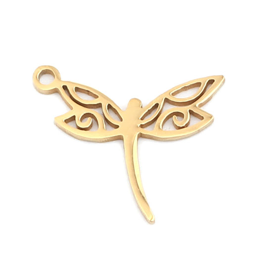 Bild von 304 Stainless Steel Insect Charms Dragonfly Animal Gold Plated 17mm x 15mm, 5 PCs