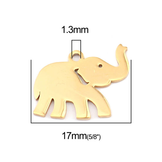 Bild von 304 Edelstahl Charms Elefant Vergoldet 17mm x 13mm, 5 Stück