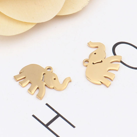 Bild von 304 Edelstahl Charms Elefant Vergoldet 17mm x 13mm, 5 Stück