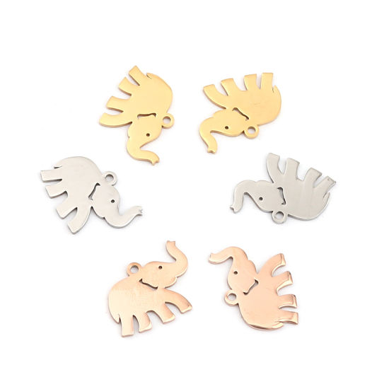 Bild von 304 Edelstahl Charms Elefant Vergoldet 17mm x 13mm, 5 Stück