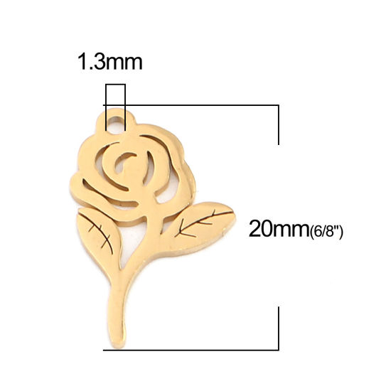 Bild von 304 Edelstahl Charms Rose Vergoldet 20mm x 12mm, 5 Stück