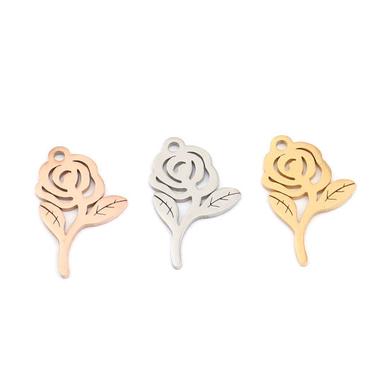 Bild von 304 Edelstahl Charms Rose Vergoldet 20mm x 12mm, 5 Stück