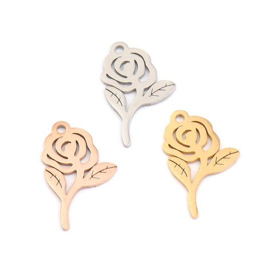 Bild von 304 Edelstahl Charms Rose Vergoldet 20mm x 12mm, 5 Stück