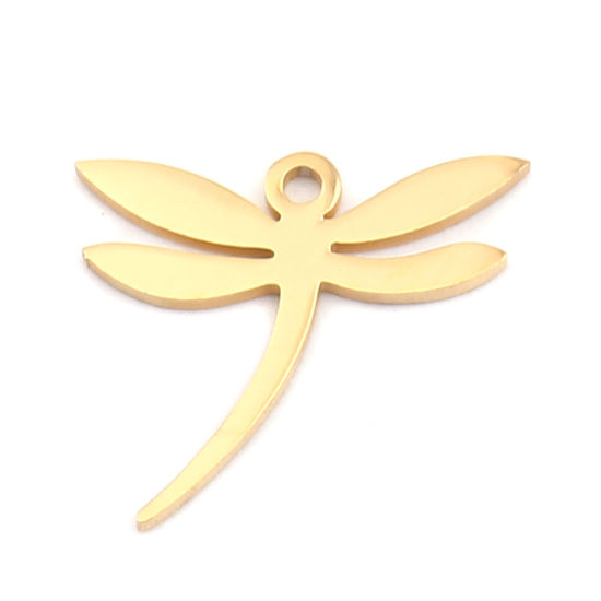 Bild von 304 Stainless Steel Insect Charms Dragonfly Animal Gold Plated 17mm x 15mm, 5 PCs