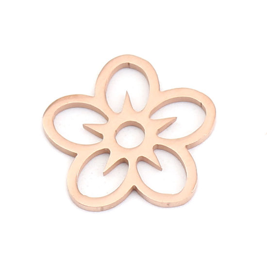 Изображение 304 Stainless Steel Charms Flower Rose Gold 16mm x 16mm, 5 PCs