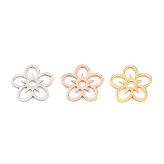 Изображение 304 Stainless Steel Charms Flower Rose Gold 16mm x 16mm, 5 PCs