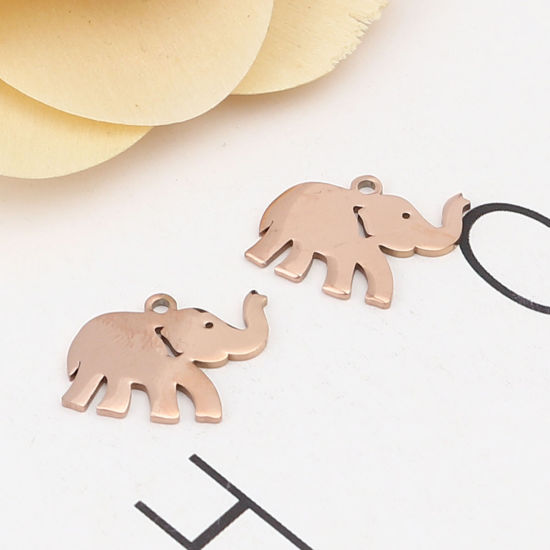 Изображение 304 Stainless Steel Charms Elephant Animal Rose Gold 17mm x 13mm, 5 PCs