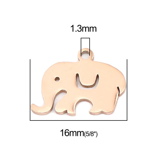 Изображение 304 Stainless Steel Charms Elephant Animal Rose Gold 16mm x 12mm, 5 PCs