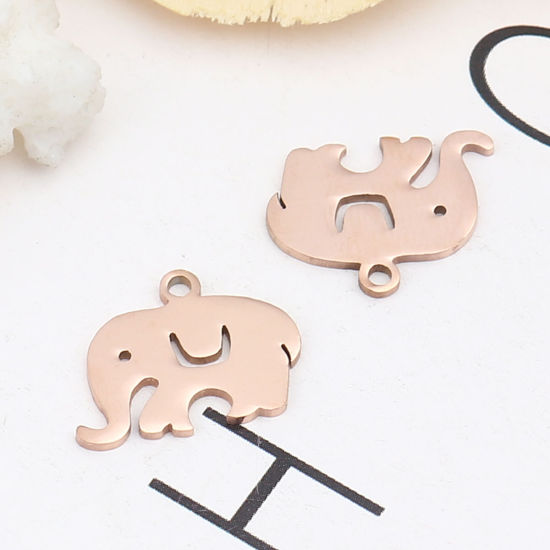 Изображение 304 Stainless Steel Charms Elephant Animal Rose Gold 16mm x 12mm, 5 PCs