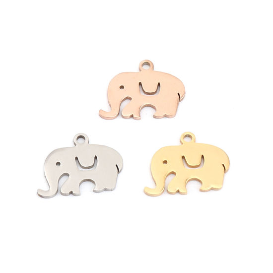 Изображение 304 Stainless Steel Charms Elephant Animal Rose Gold 16mm x 12mm, 5 PCs