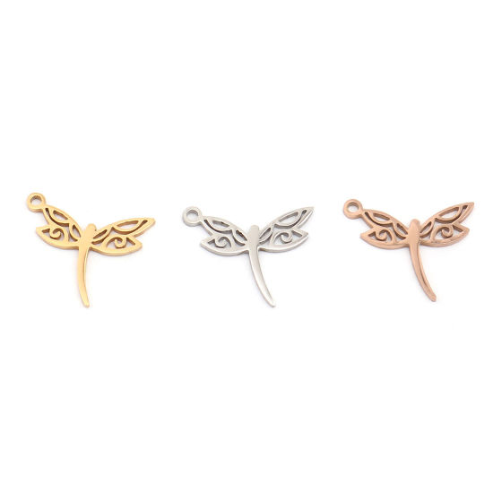 Изображение 304 Stainless Steel Insect Charms Dragonfly Animal Rose Gold 19mm x 16mm, 5 PCs