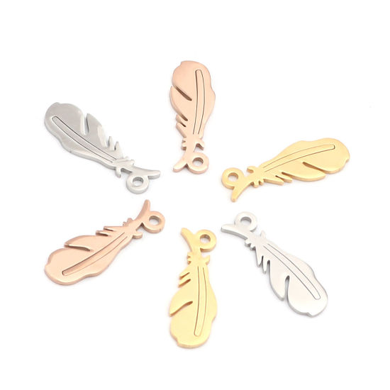 Изображение 304 Stainless Steel Charms Feather Rose Gold 20mm x 7mm, 5 PCs