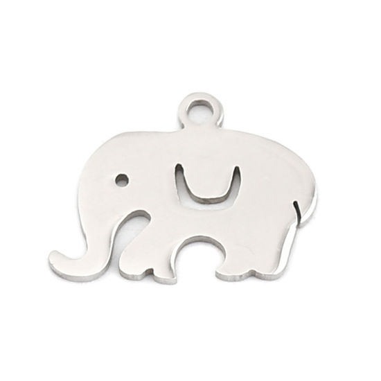 Picture of 304 Stainless Steel Charms Elephant Animal Silver Tone 16mm x 12mm, 10 PCs