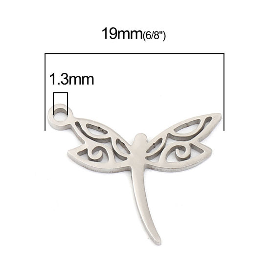 Picture of 304 Stainless Steel Insect Charms Dragonfly Animal Silver Tone 19mm x 16mm, 10 PCs