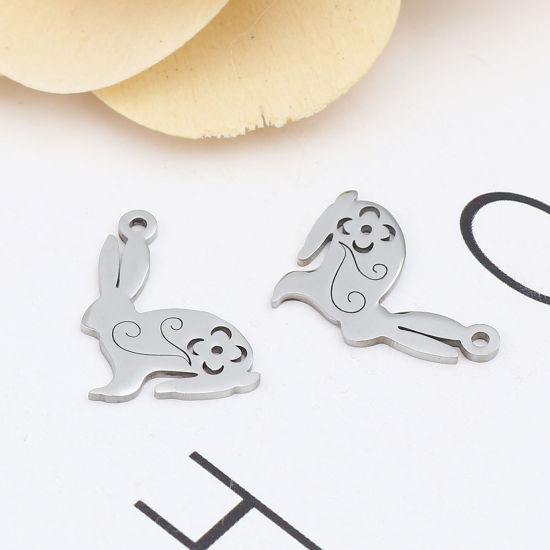 Picture of 304 Stainless Steel Charms Rabbit Animal Silver Tone 19mm x 14mm, 10 PCs