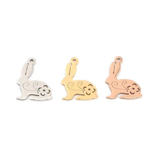 Picture of 304 Stainless Steel Charms Rabbit Animal Silver Tone 19mm x 14mm, 10 PCs