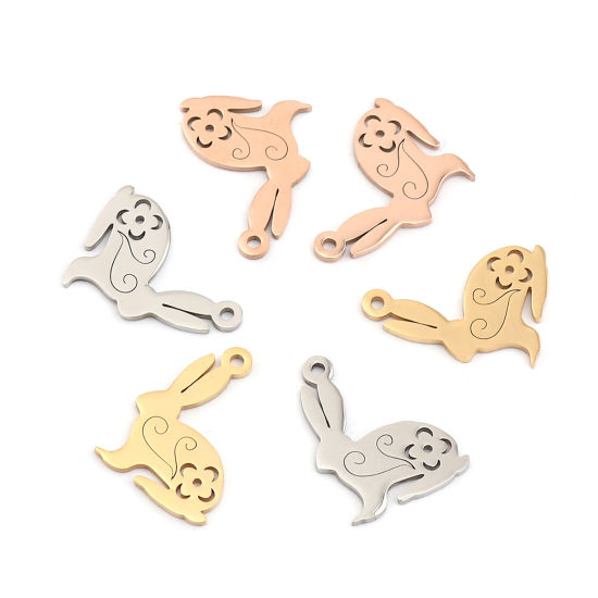 Picture of 304 Stainless Steel Charms Rabbit Animal Silver Tone 19mm x 14mm, 10 PCs