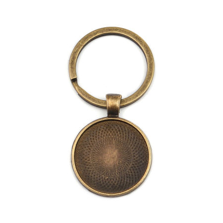 Bild von Zinklegierung Schlüsselkette & Schlüsselring Antik Bronze Rund Cabochon Fassung (Für 25mm) 60mm x 30mm, 5 Stück