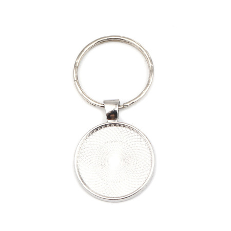 Bild von 5 Stück Zinklegierung Schlüsselkette & Schlüsselring Silberfarben Rund Cabochon Fassung (passt 25mm) 5,6 x 2,8cm