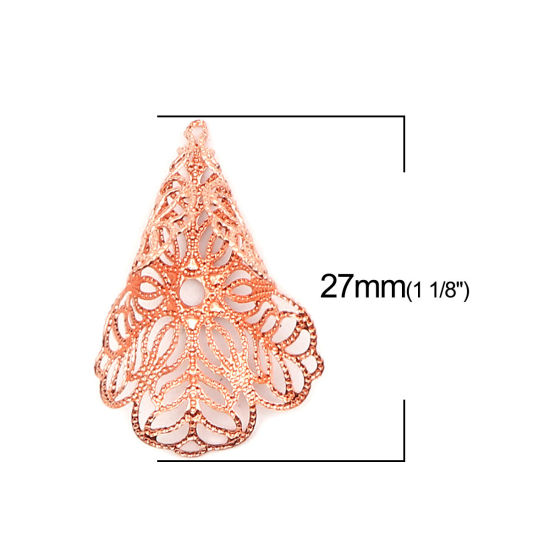 Picture of Brass Bead Cap Cone Rose Gold Flower (Fit Beads Size: 20mm Dia.) 27mm x 19mm, 10 PCs                                                                                                                                                                          