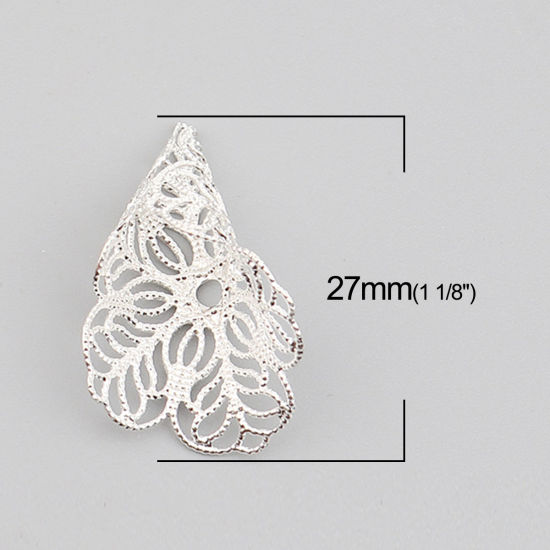 Picture of Brass Bead Cap Cone Silver Plated Flower (Fit Beads Size: 20mm Dia.) 27mm x 19mm, 10 PCs                                                                                                                                                                      