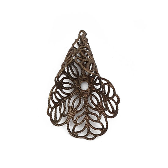 Picture of Brass Bead Cap Cone Antique Bronze Flower (Fit Beads Size: 20mm Dia.) 27mm x 19mm, 10 PCs                                                                                                                                                                     